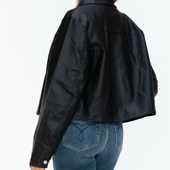 Snobbish Snap Down Long Sleeve PU Leather Jacket - Picture 4 of 12